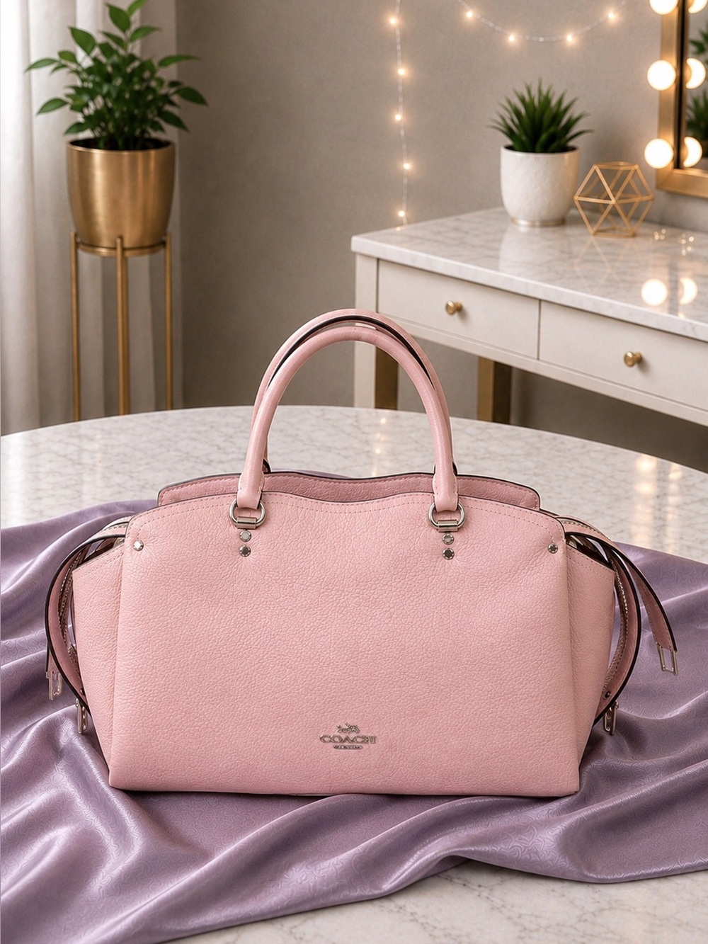 Coach Blush Pink Pebbled Leather Satchel
